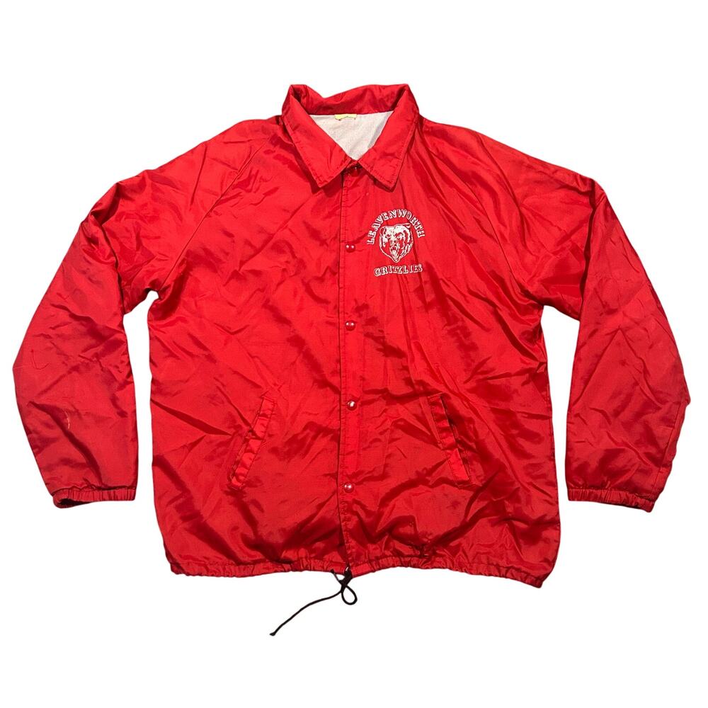 Vintage 80s Leavenworth Grizzlies Jacket Mens 2XL Red Satin Bomber